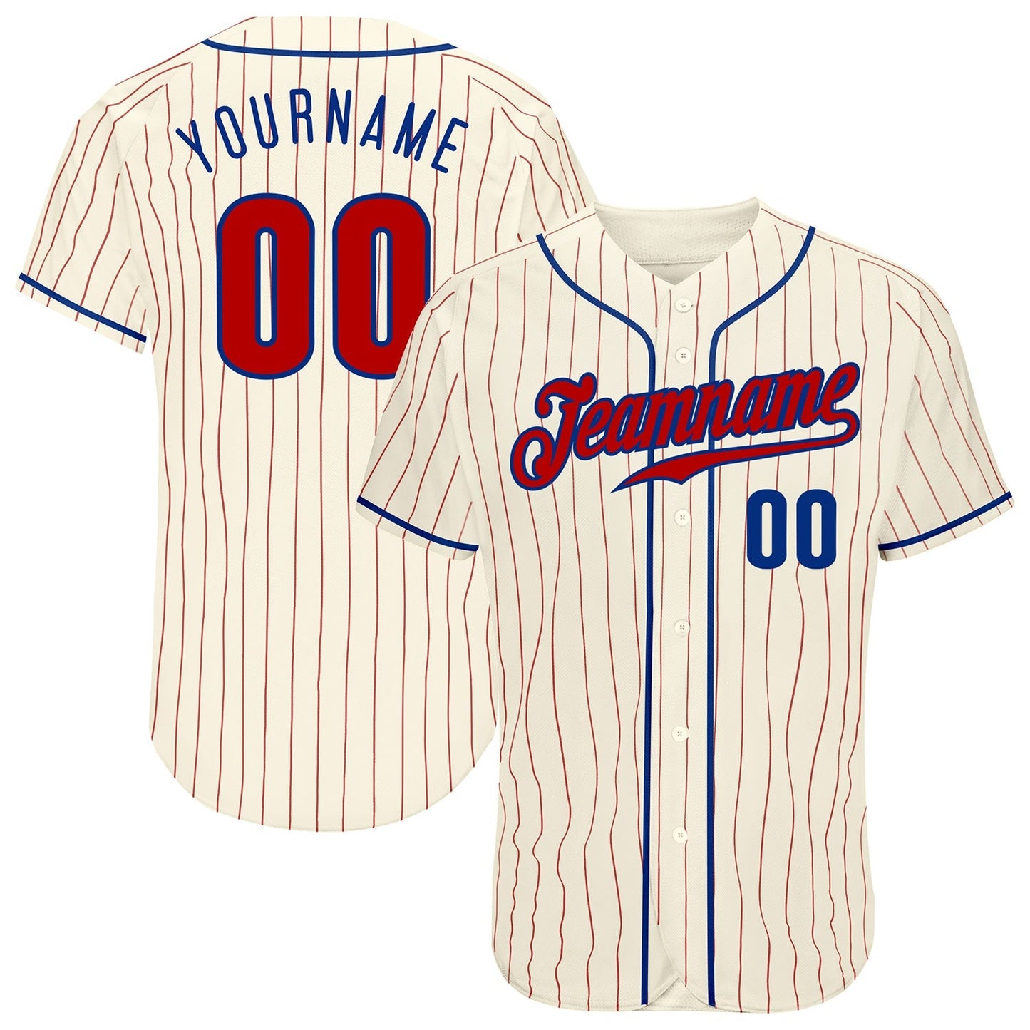 Custom Cream Red Pinstripe Red-Royal Authentic Baseball Jersey baseball jersey product view 1