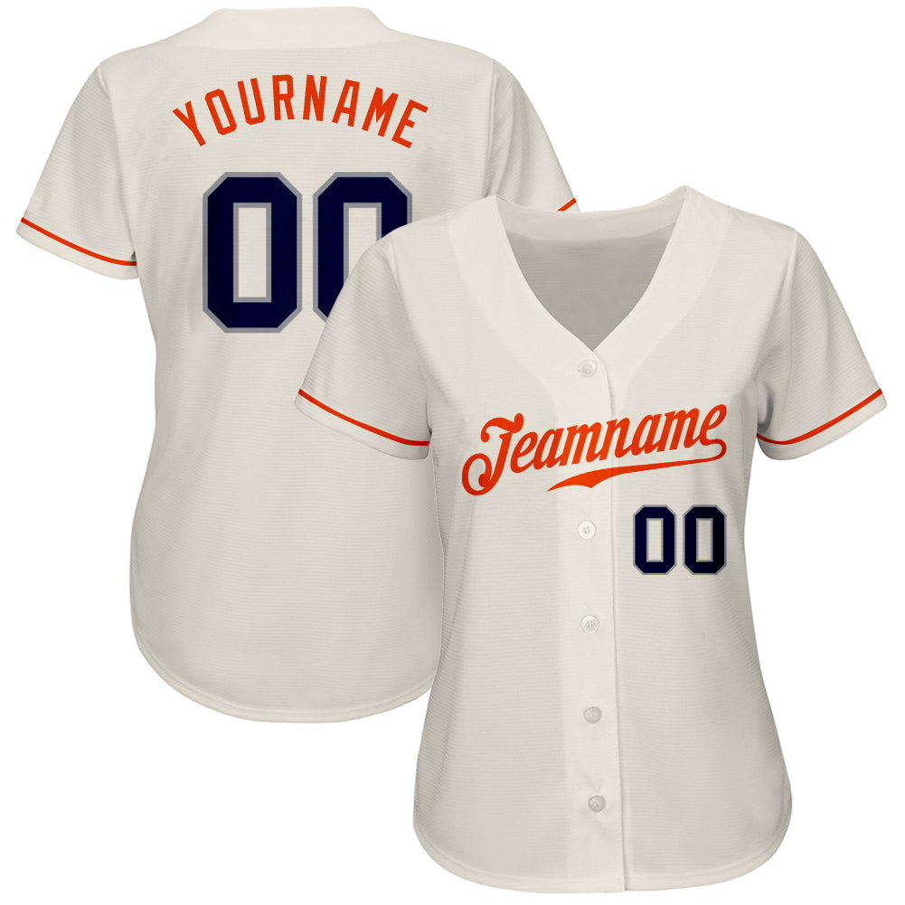 Custom Cream Navy-Orange Authentic Baseball Jersey baseball jersey product view 2