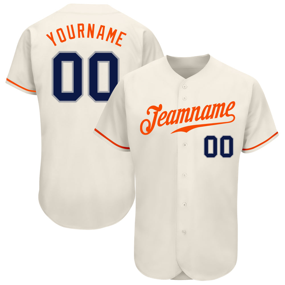 Custom Cream Navy-Orange Authentic Baseball Jersey baseball jersey product view 1