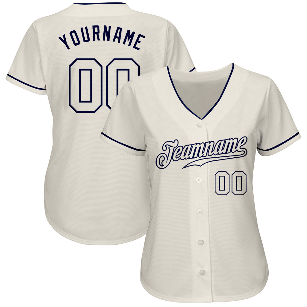 Custom Cream Cream-Navy Authentic Baseball Jersey baseball jersey product view 2
