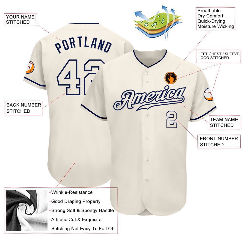Custom Cream Cream-Navy Authentic Baseball Jersey baseball jersey product view 3