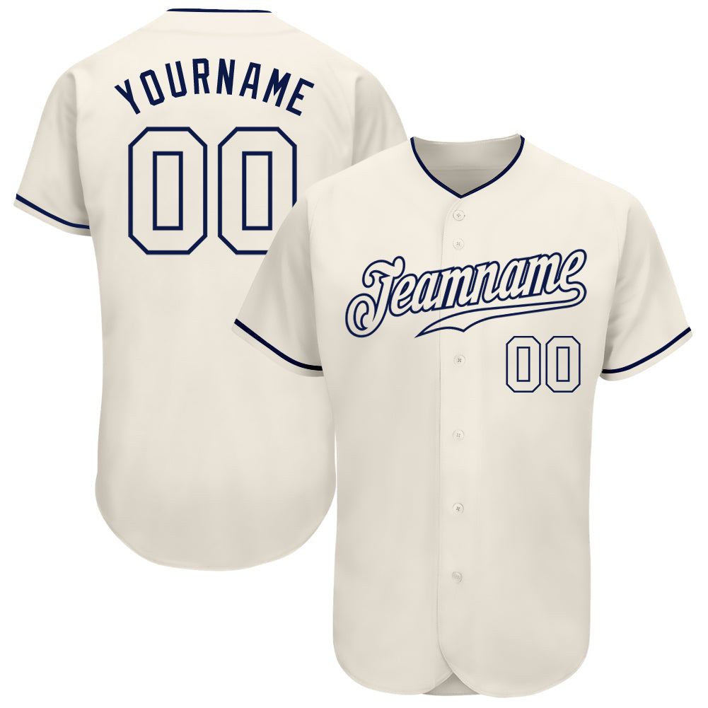 Custom Cream Cream-Navy Authentic Baseball Jersey baseball jersey product view 1
