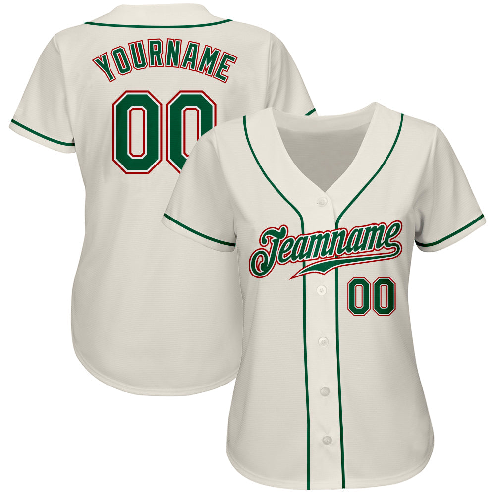 Custom Cream Kelly Green-Red Authentic Baseball Jersey baseball jersey product view 2