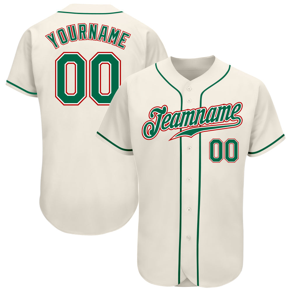 Custom Cream Kelly Green-Red Authentic Baseball Jersey baseball jersey product view 1