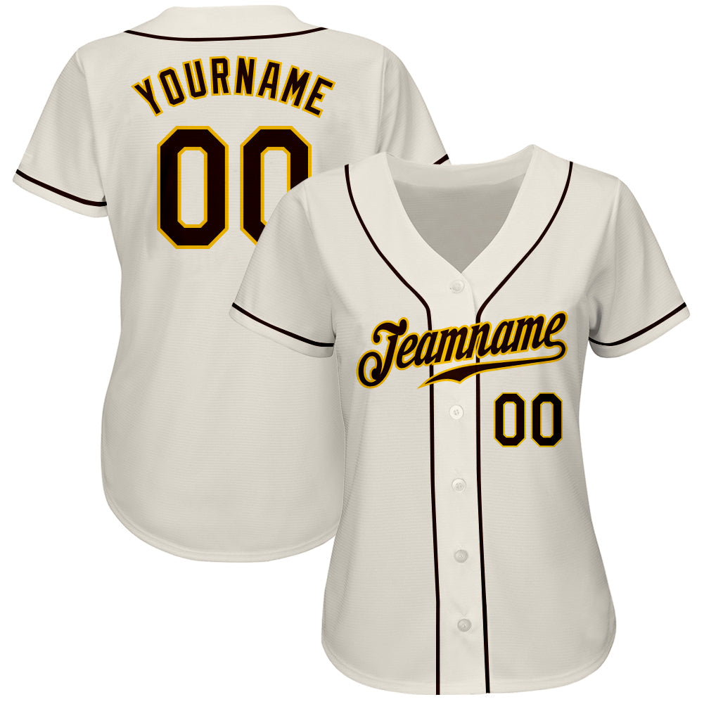 Custom Cream Brown-Gold Authentic Baseball Jersey baseball jersey product view 2