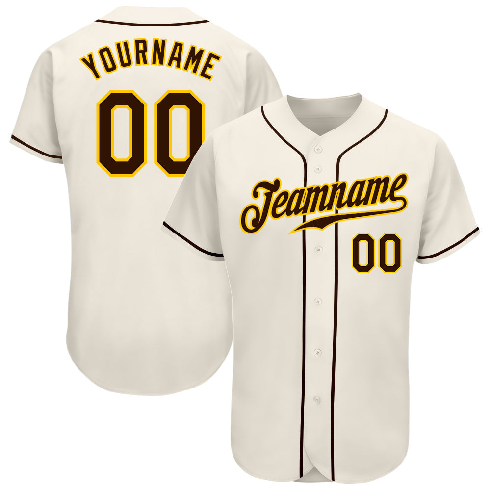 Custom Cream Brown-Gold Authentic Baseball Jersey baseball jersey product view 1