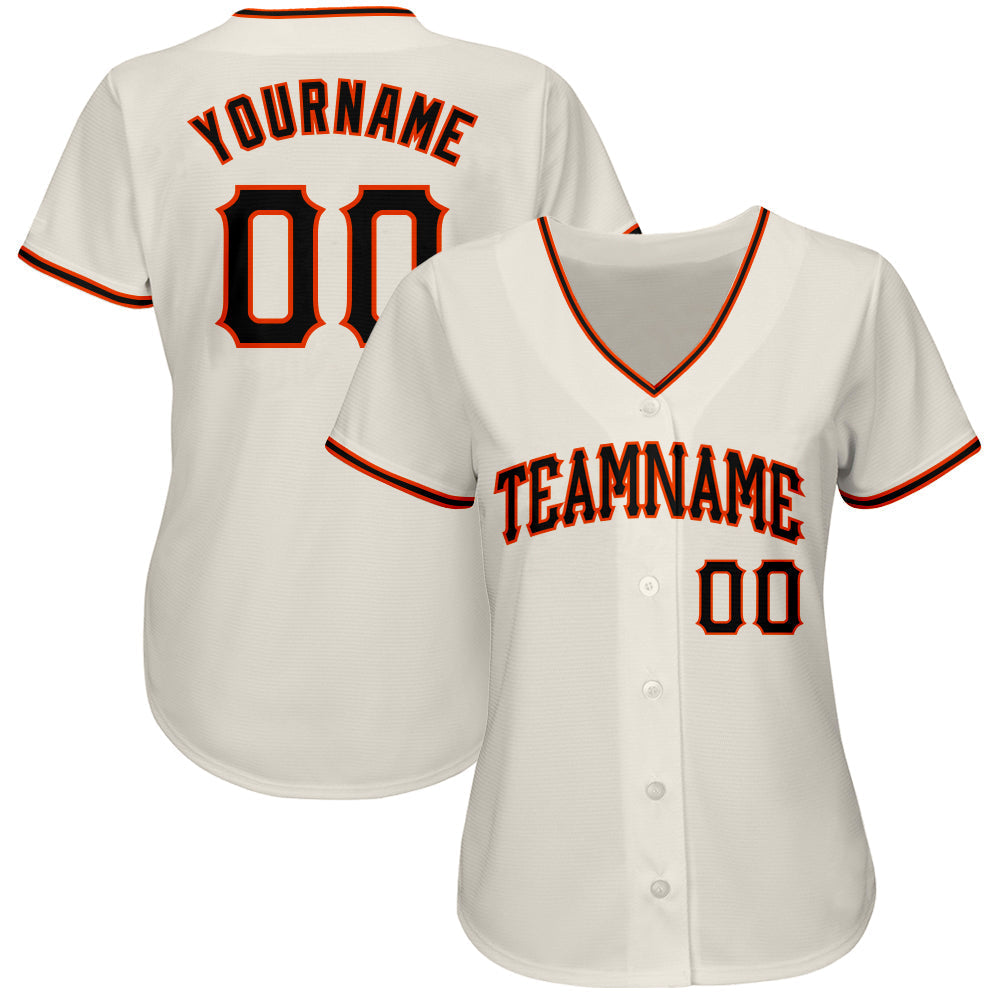 Custom Cream Black-Orange Authentic Baseball Jersey baseball jersey product view 3