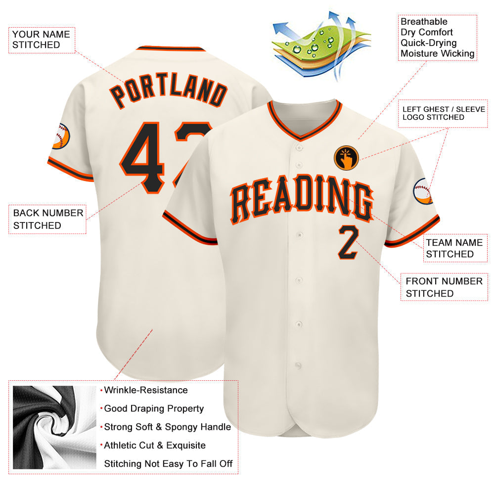 Custom Cream Black-Orange Authentic Baseball Jersey baseball jersey product view 4
