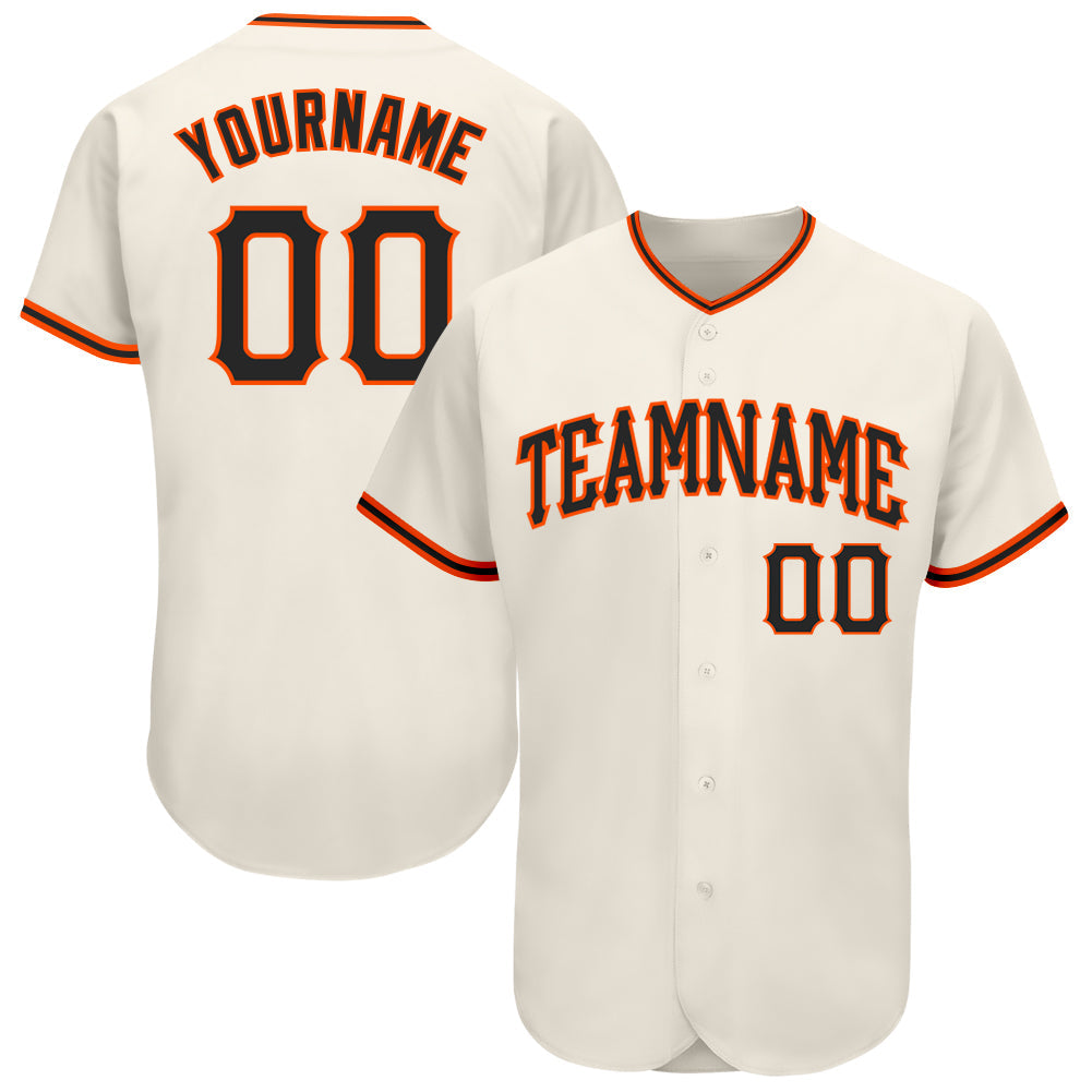 Custom Cream Black-Orange Authentic Baseball Jersey baseball jersey product view 1