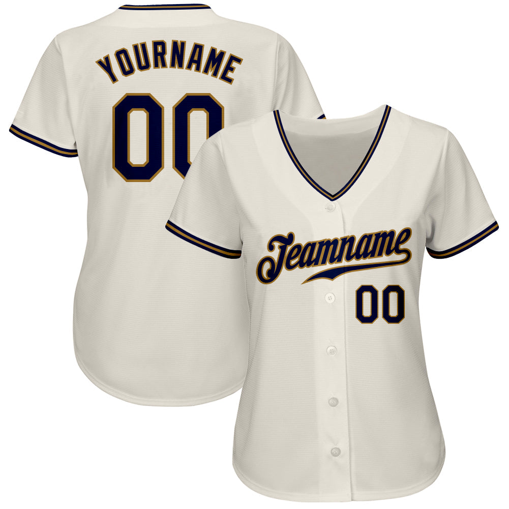 Custom Cream Navy-Old Gold Authentic Baseball Jersey baseball jersey product view 2