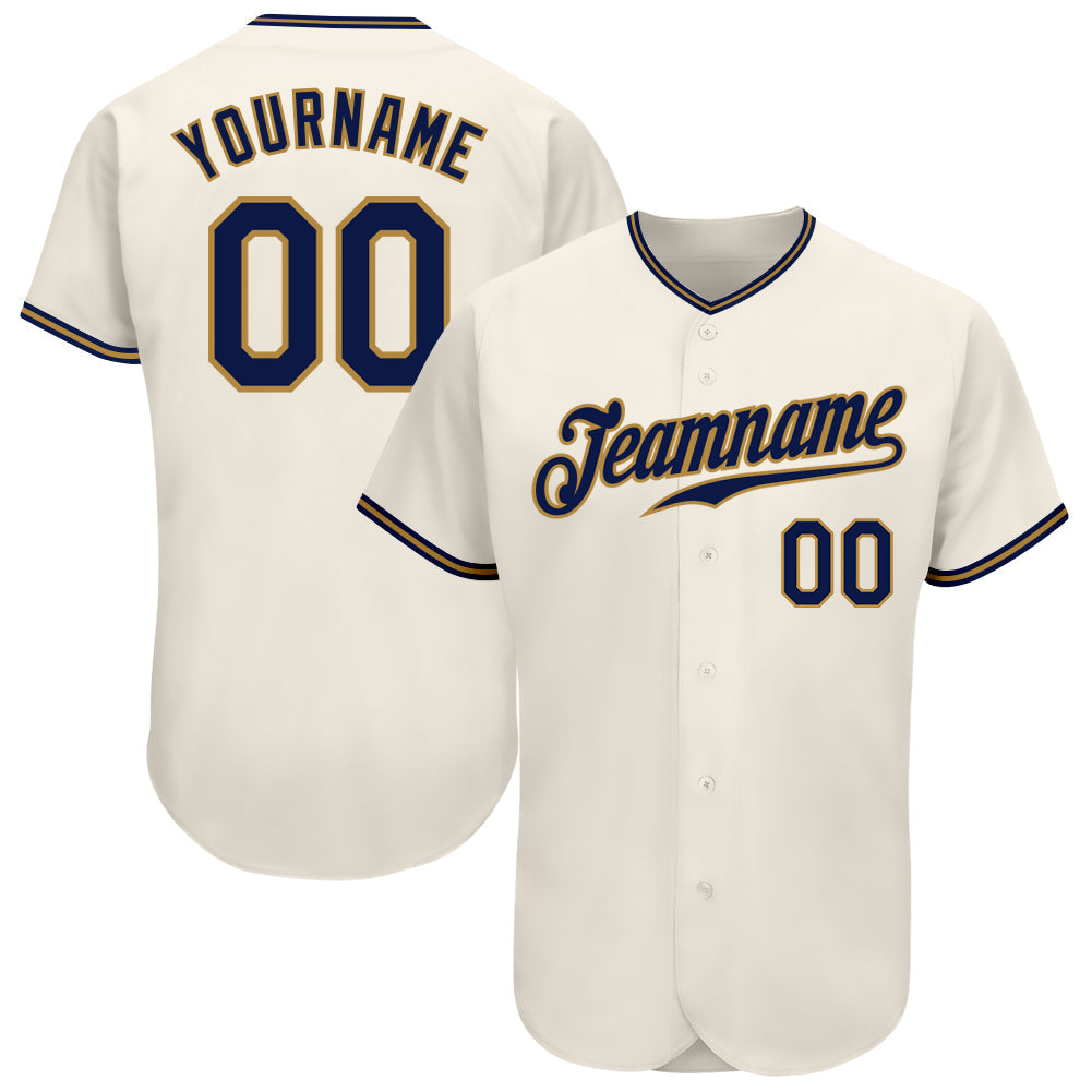 Custom Cream Navy-Old Gold Authentic Baseball Jersey baseball jersey product view 1