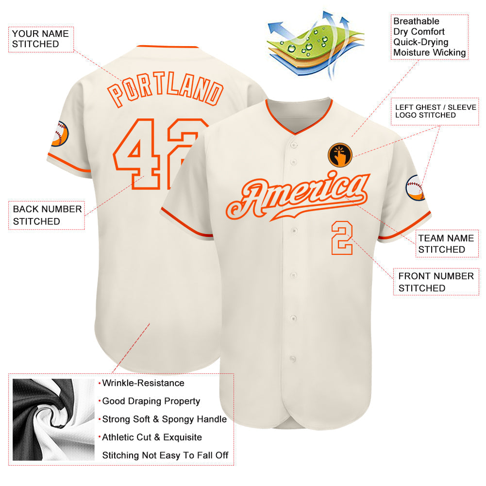 Custom Cream Cream-Orange Authentic Baseball Jersey baseball jersey product view 3
