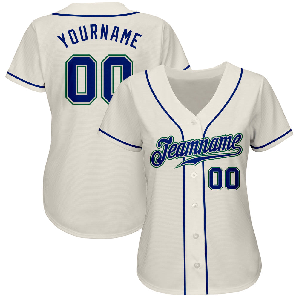 Custom Cream Royal-Kelly Green Authentic Baseball Jersey baseball jersey product view 2