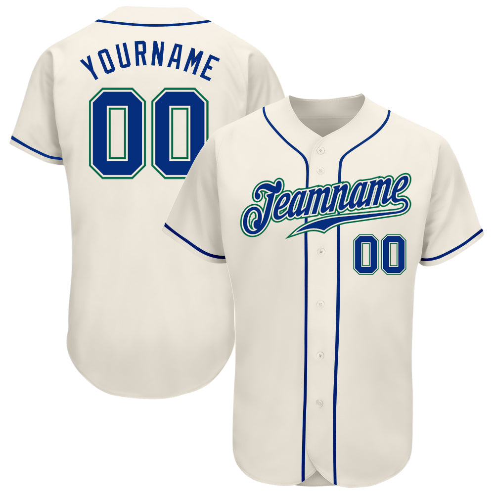 Custom Cream Royal-Kelly Green Authentic Baseball Jersey baseball jersey product view 1