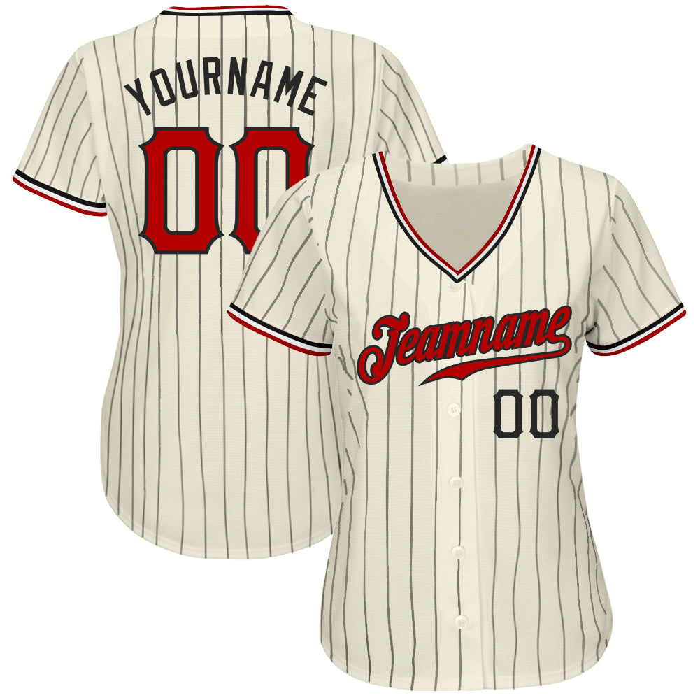 Custom Cream Black Pinstripe Red Black-White Authentic Baseball Jersey baseball jersey product view 3