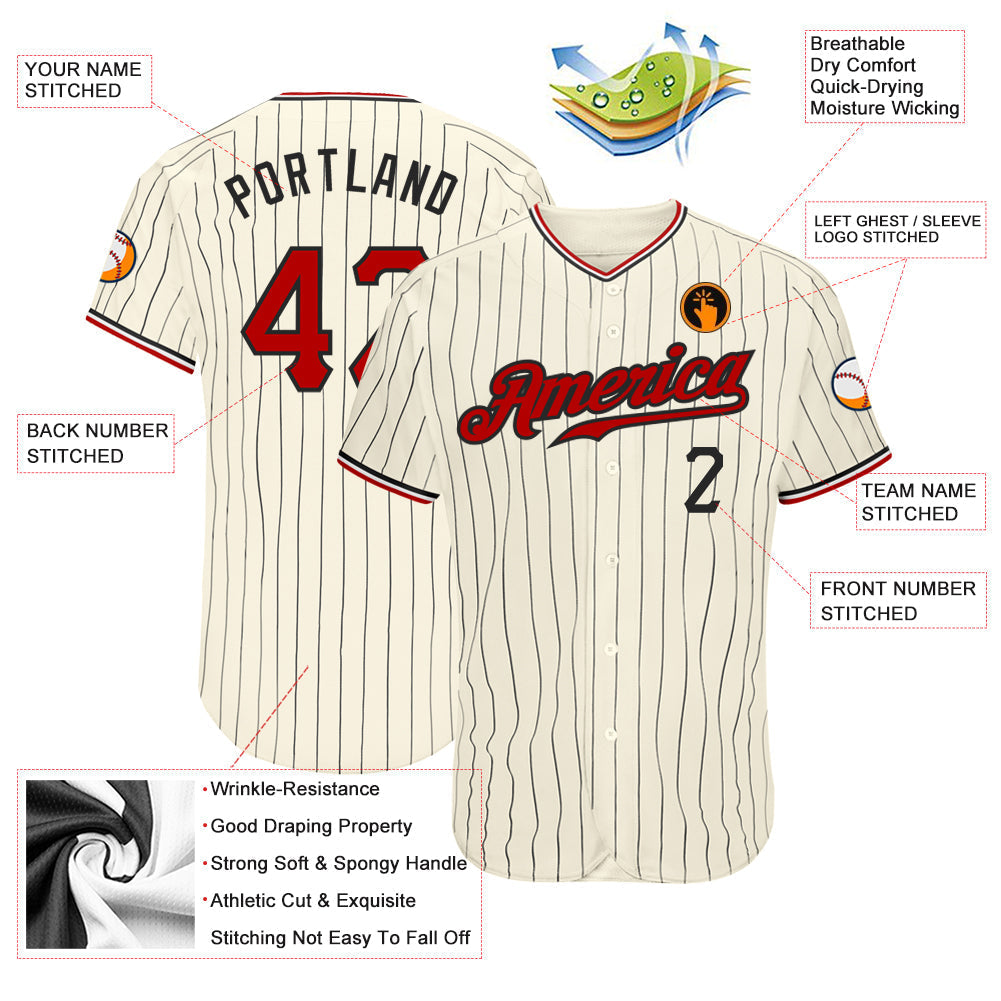 Custom Cream Black Pinstripe Red Black-White Authentic Baseball Jersey baseball jersey product view 4