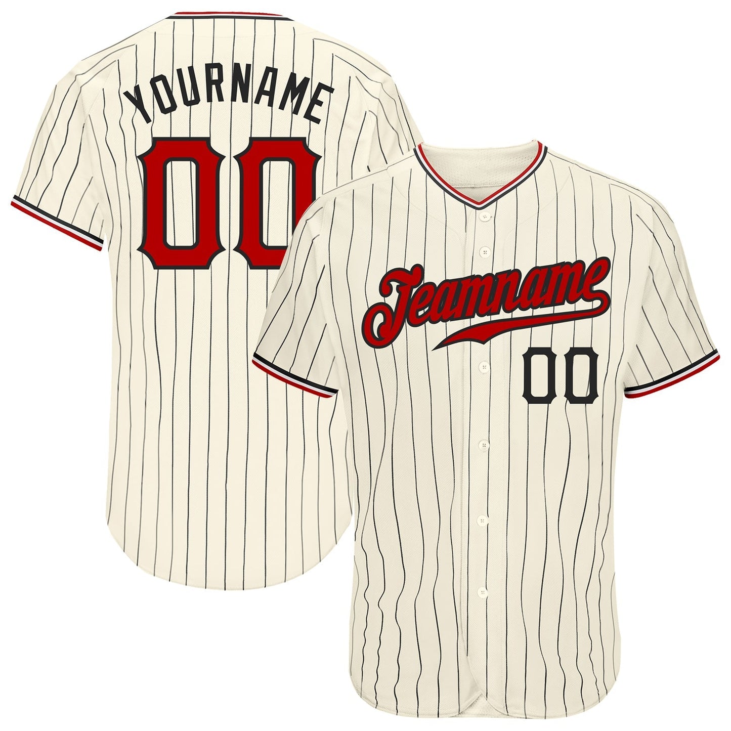 Custom Cream Black Pinstripe Red Black-White Authentic Baseball Jersey baseball jersey product view 1