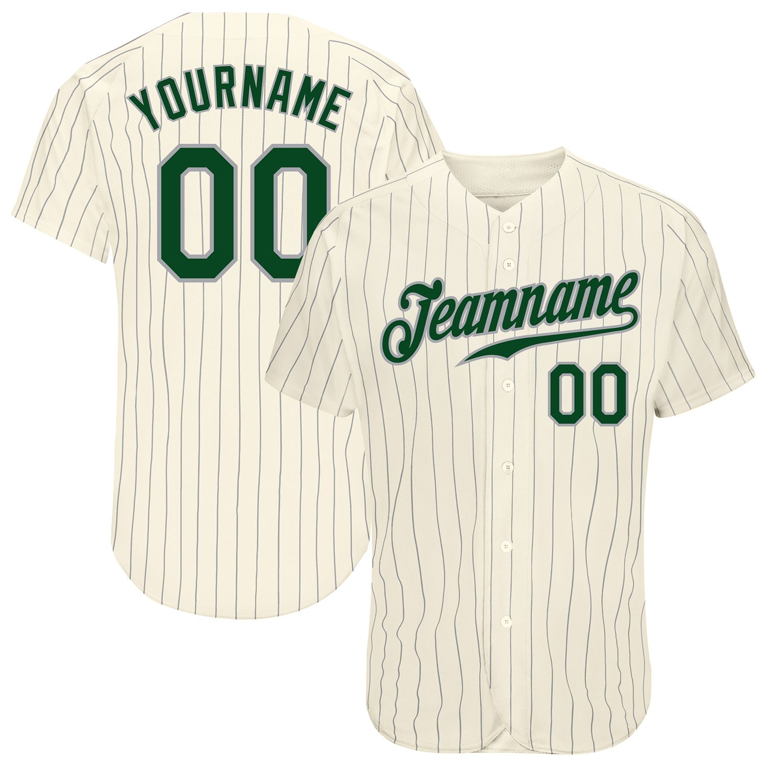 Custom Cream Gray Pinstripe Green-Gray Authentic Baseball Jersey baseball jersey product view 1