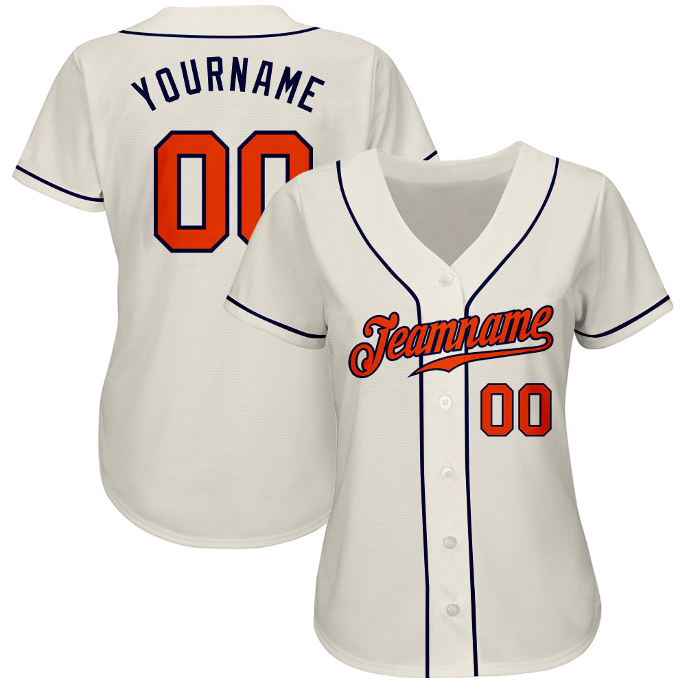 Custom Cream Orange-Navy Authentic Baseball Jersey baseball jersey product view 2