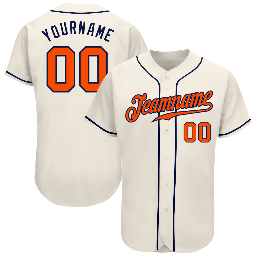 Custom Cream Orange-Navy Authentic Baseball Jersey baseball jersey product view 1