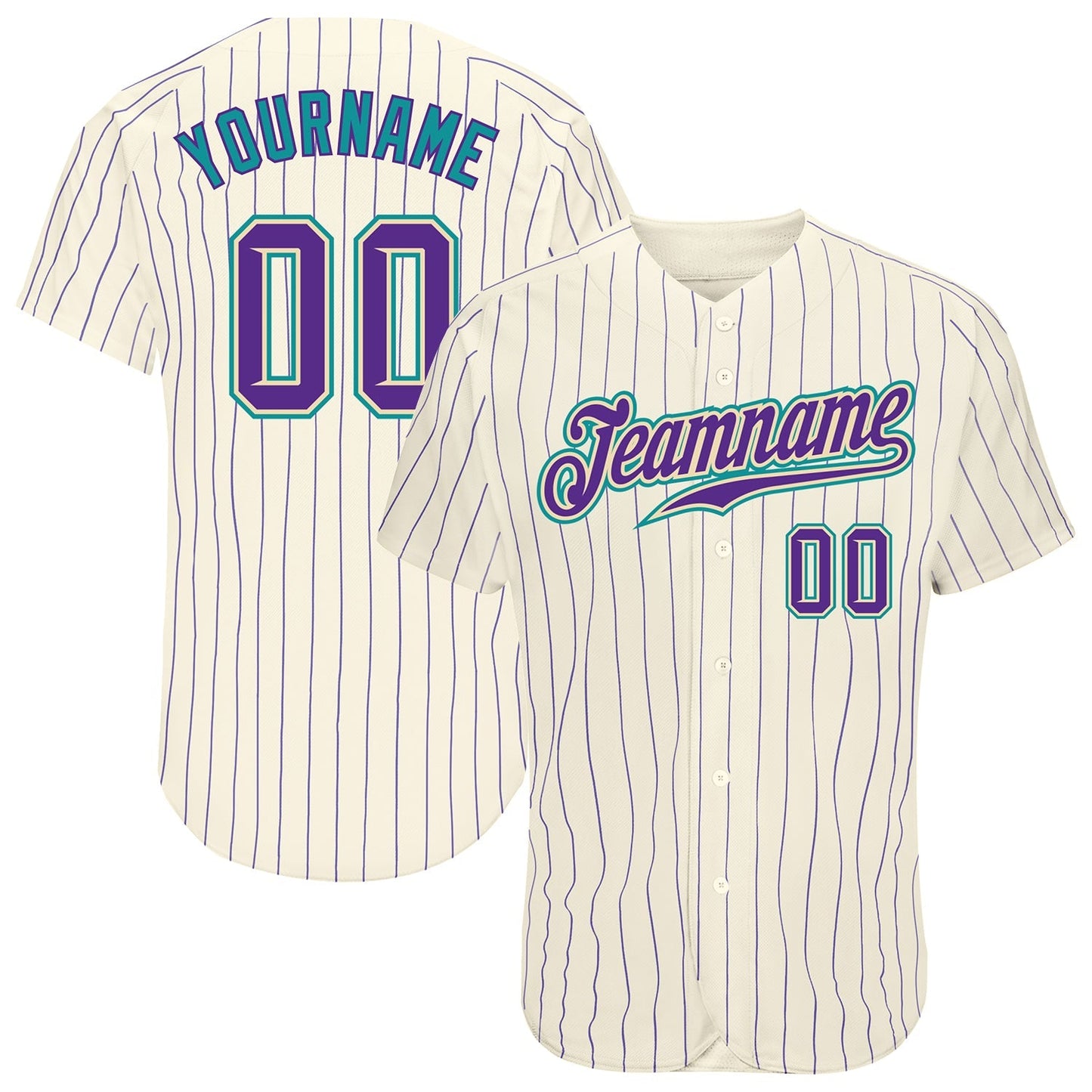 Custom Cream Purple Pinstripe Purple-Teal Authentic Baseball Jersey baseball jersey product view 1