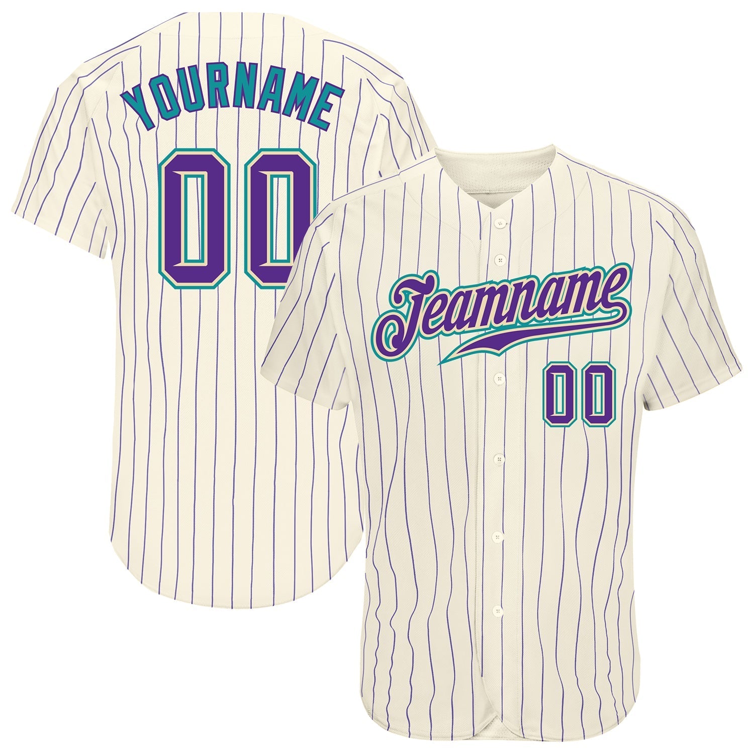 Custom Cream Purple Pinstripe Purple-Teal Authentic Baseball Jersey baseball jersey product view 1
