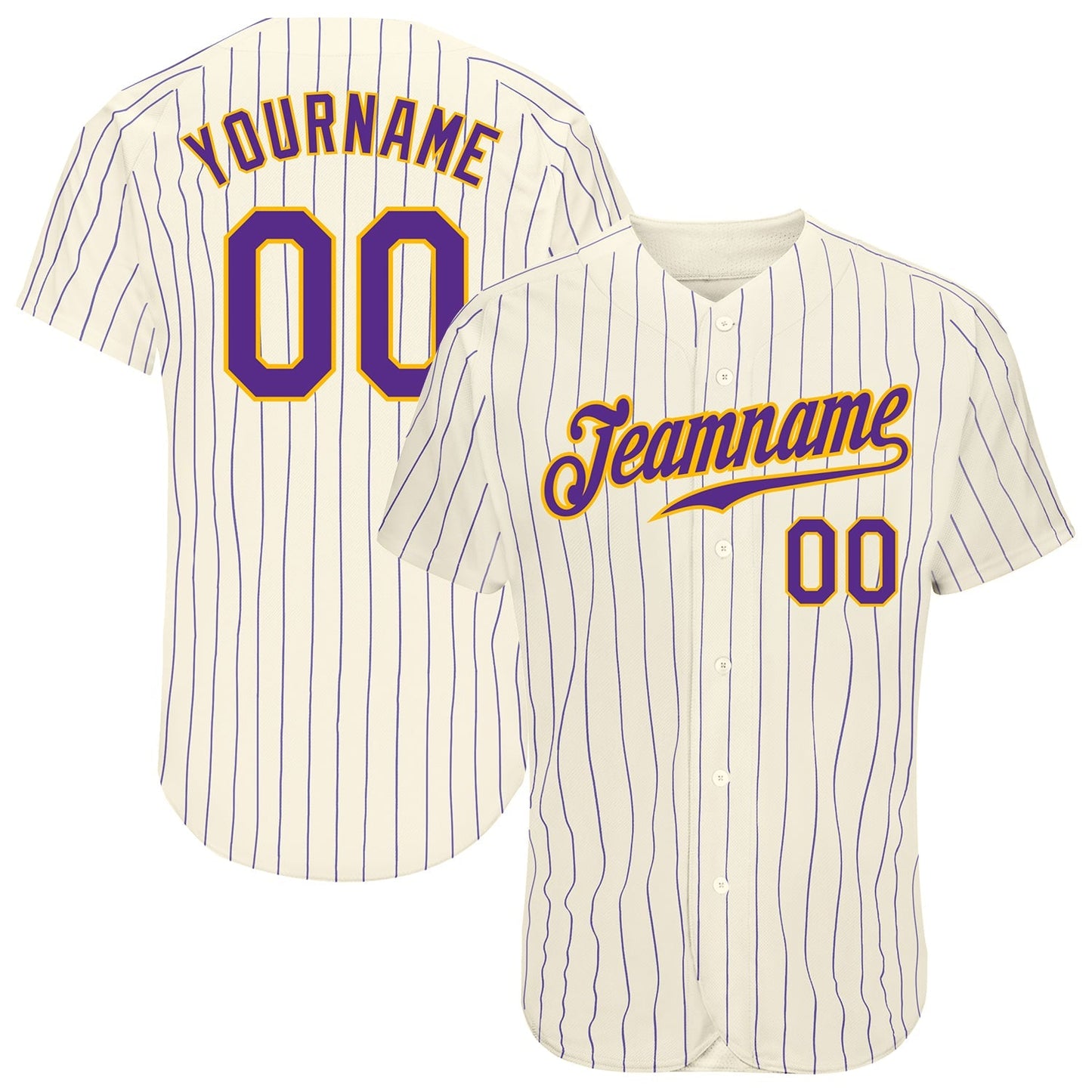 Custom Cream Purple Pinstripe Purple-Gold Authentic Baseball Jersey baseball jersey product view 1