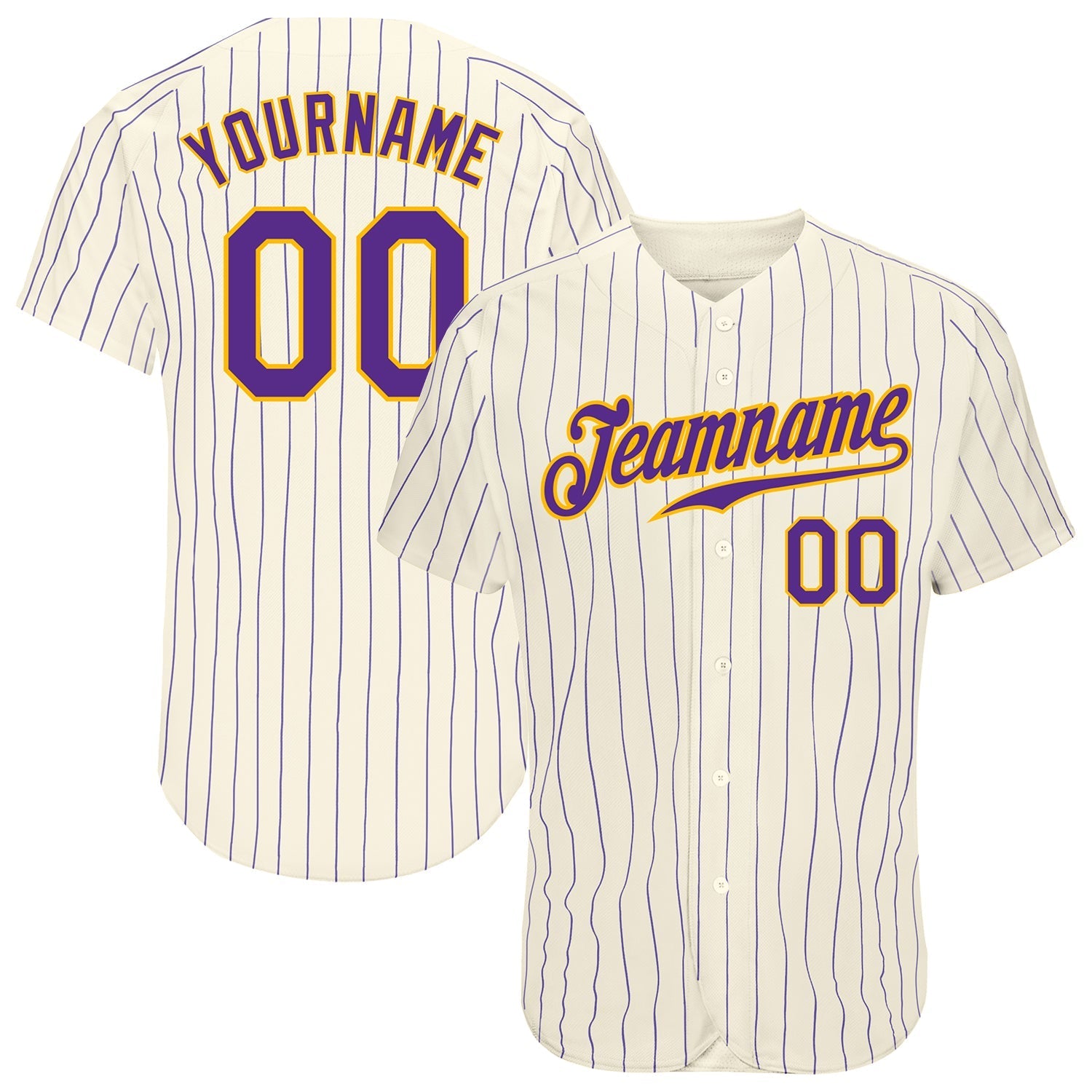 Custom Cream Purple Pinstripe Purple-Gold Authentic Baseball Jersey baseball jersey product view 1