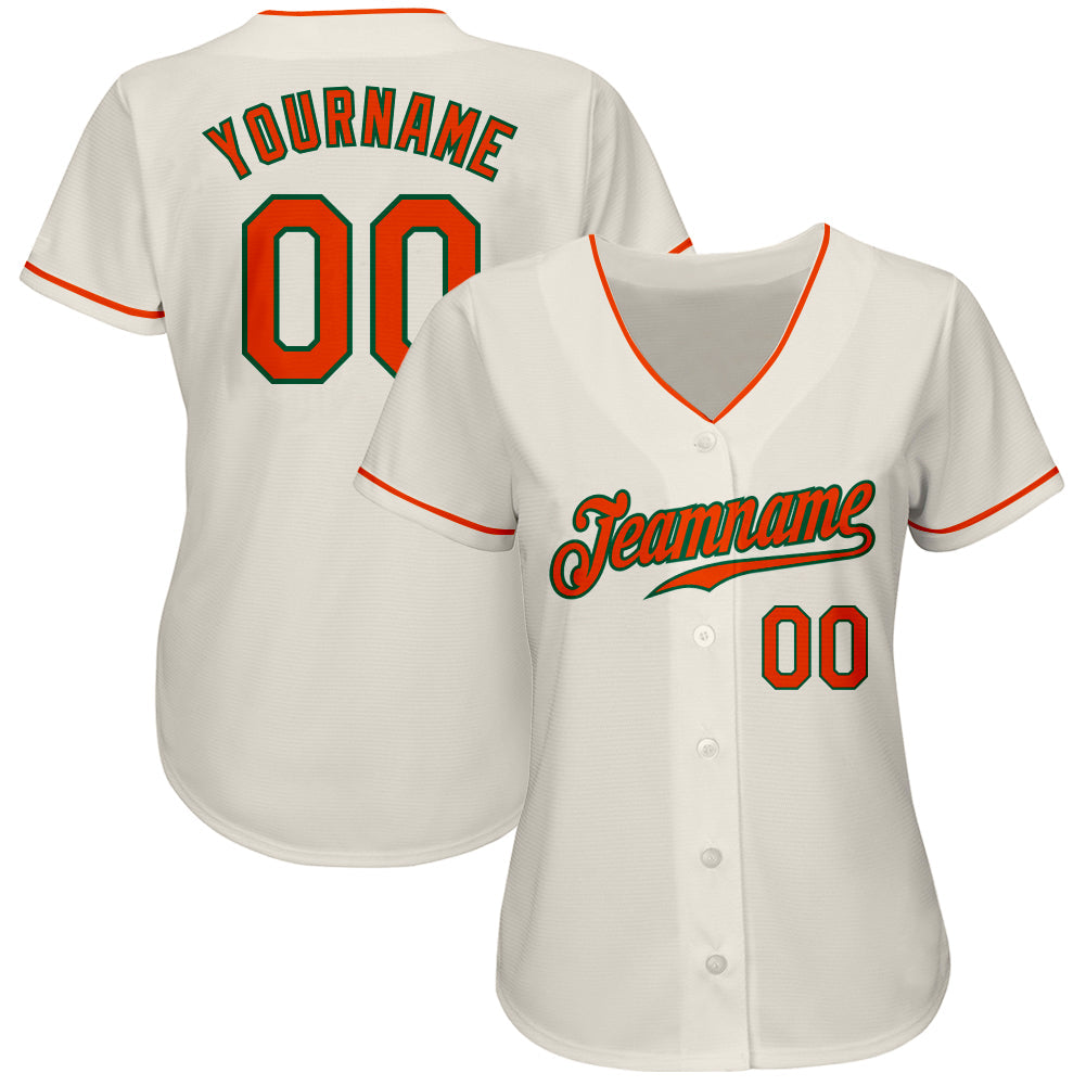 Custom Cream Orange-Kelly Green Authentic Baseball Jersey baseball jersey product view 2