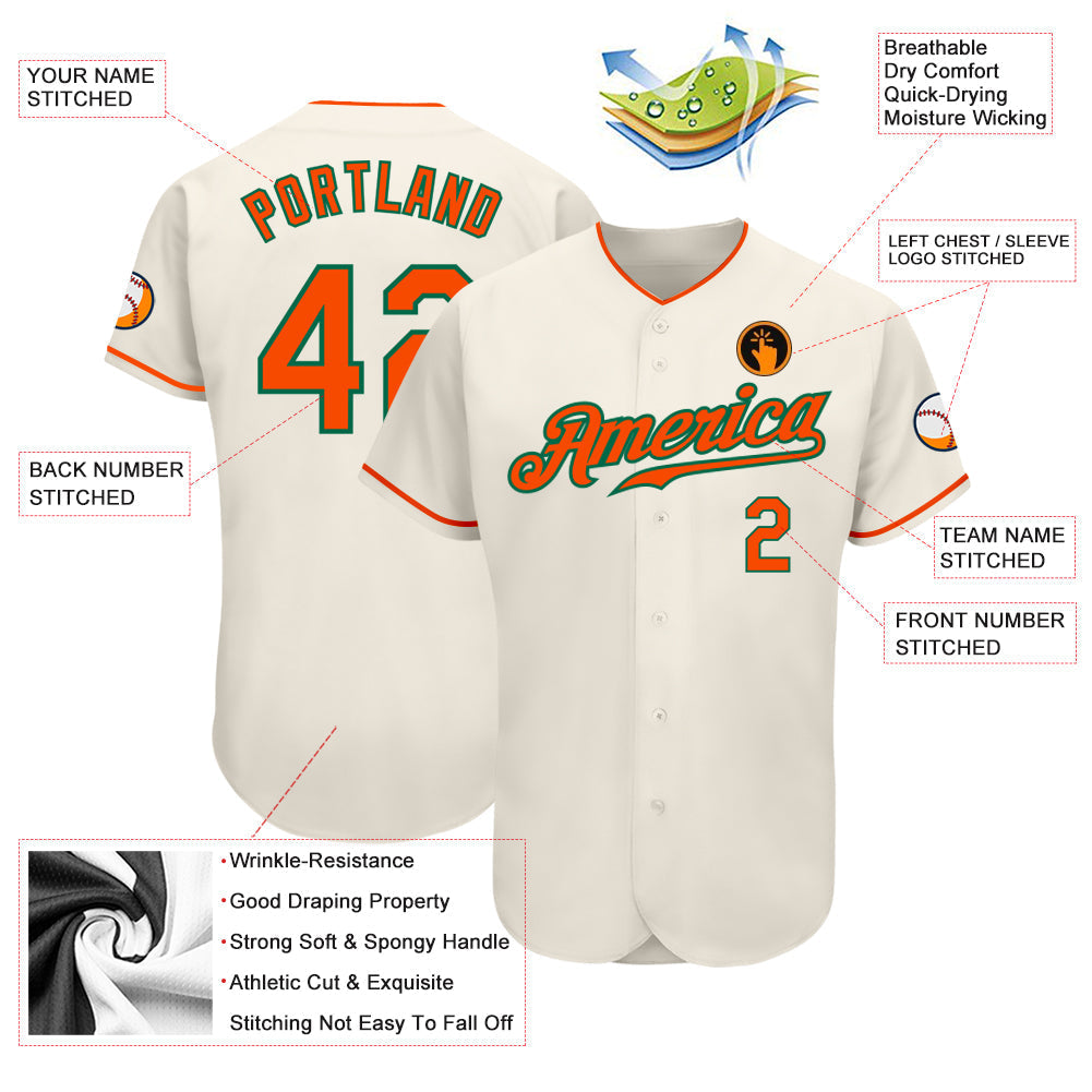 Custom Cream Orange-Kelly Green Authentic Baseball Jersey baseball jersey product view 3