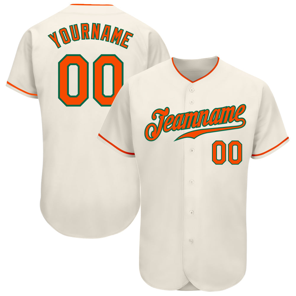 Custom Cream Orange-Kelly Green Authentic Baseball Jersey baseball jersey product view 1