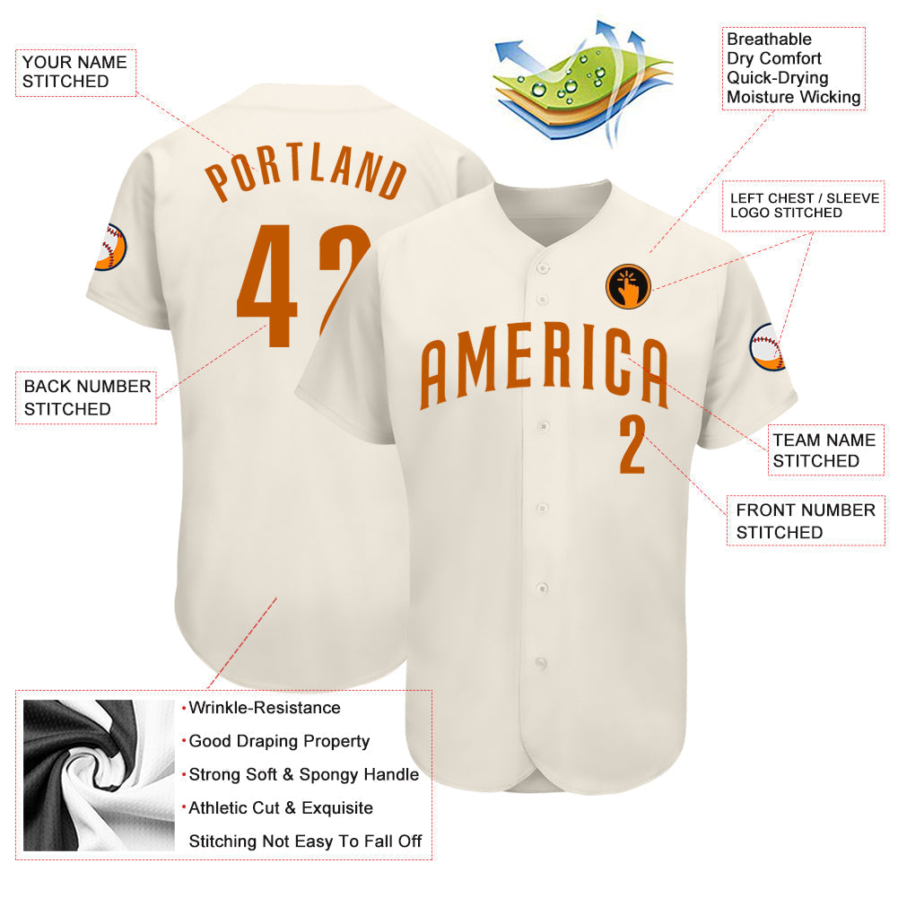 Custom Cream Texas Orange Authentic Baseball Jersey baseball jersey product view 3