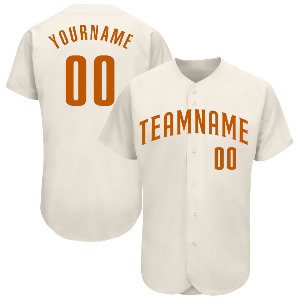 Custom Cream Texas Orange Authentic Baseball Jersey baseball jersey product view 1