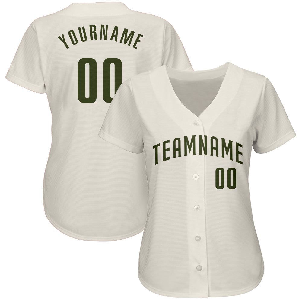 Custom Cream Olive Authentic Baseball Jersey baseball jersey product view 2