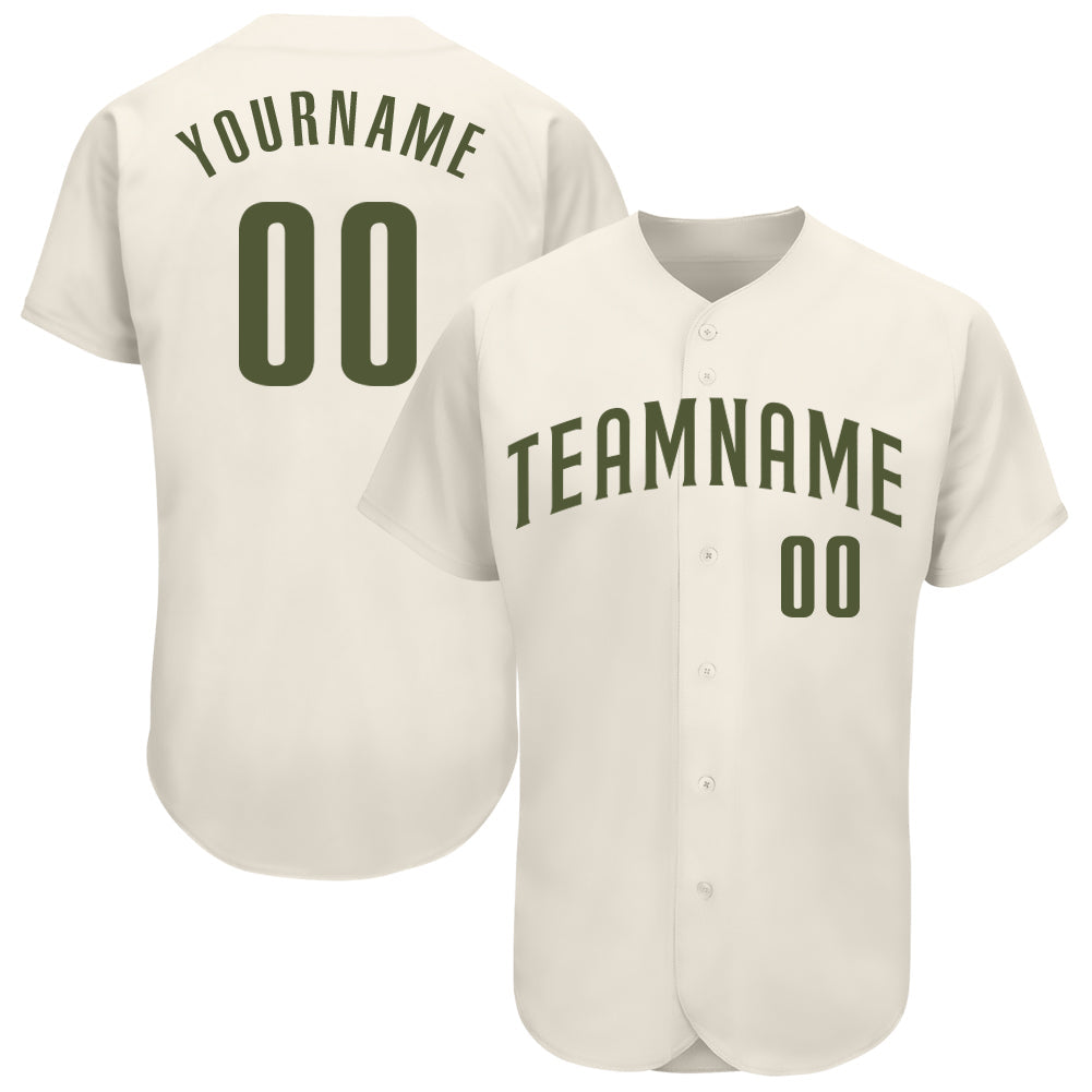 Custom Cream Olive Authentic Baseball Jersey baseball jersey product view 1