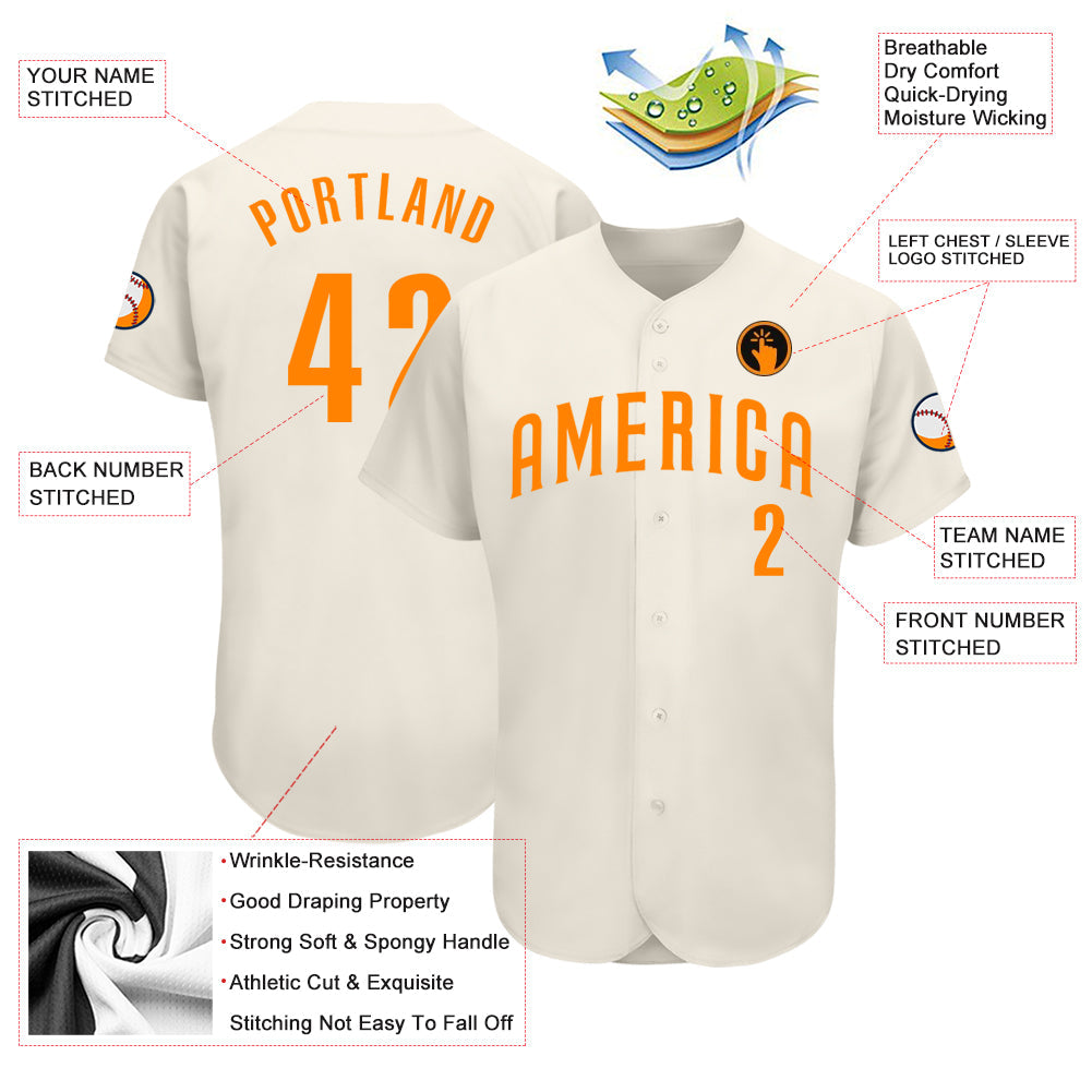 Custom Cream Bay Orange Authentic Baseball Jersey baseball jersey product view 3