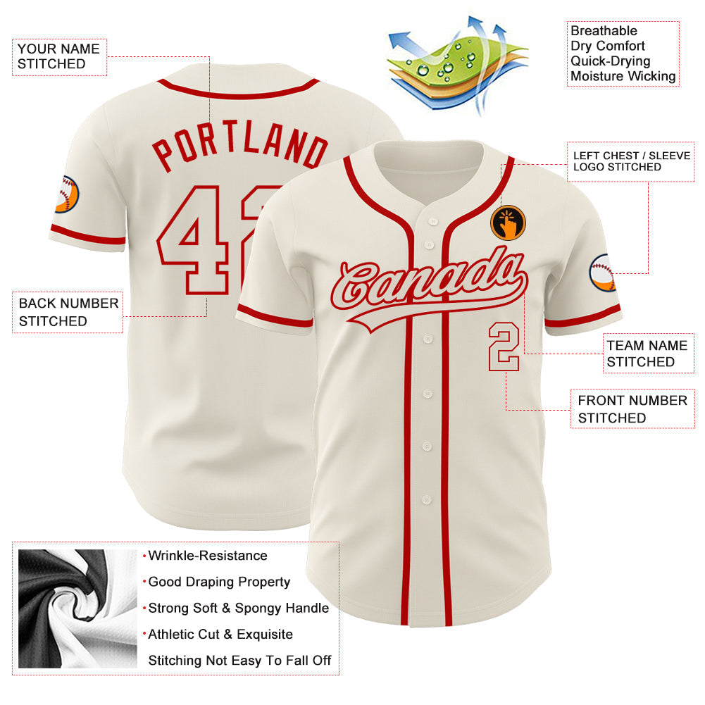 Custom Cream Cream-Red Authentic Baseball Jersey baseball jersey product view 3