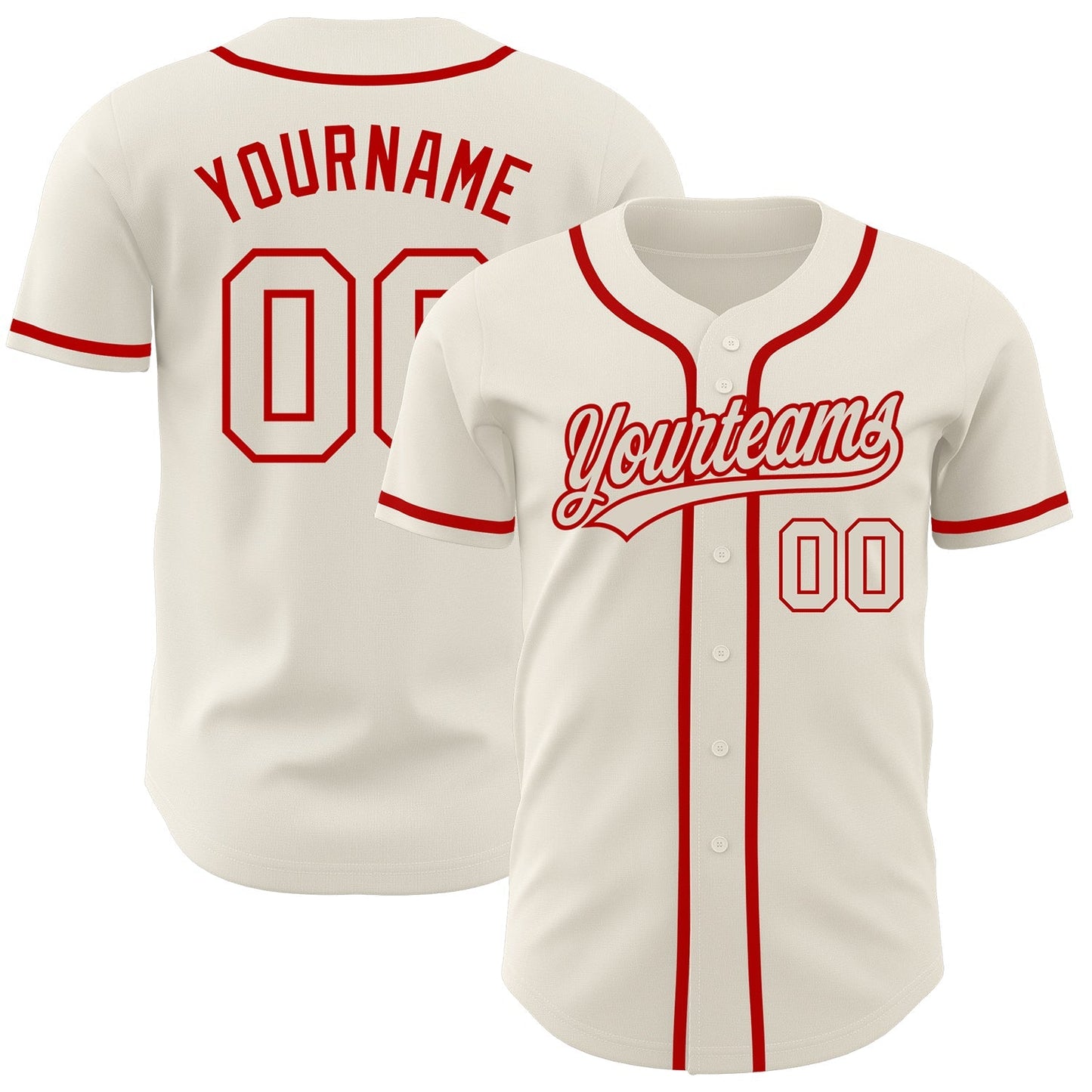 Custom Cream Cream-Red Authentic Baseball Jersey baseball jersey product view 1