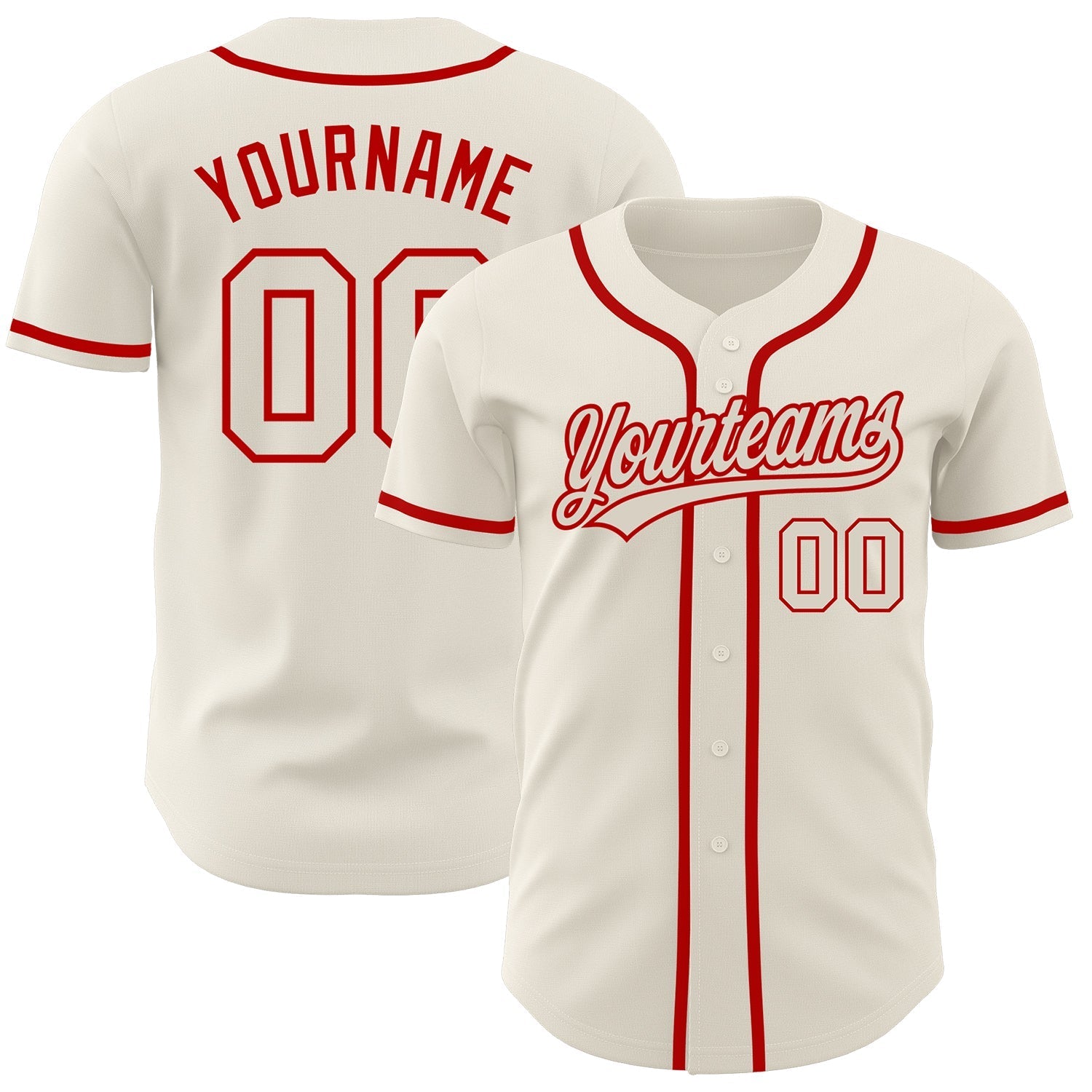 Custom Cream Cream-Red Authentic Baseball Jersey baseball jersey product view 1