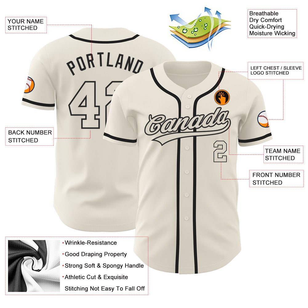Custom Cream Cream-Black Authentic Baseball Jersey baseball jersey product view 3