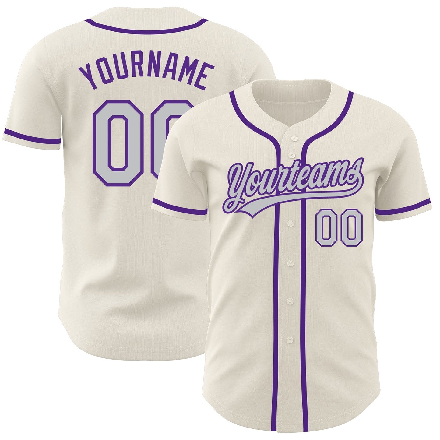 Custom Cream Gray-Purple Authentic Baseball Jersey baseball jersey product view 1