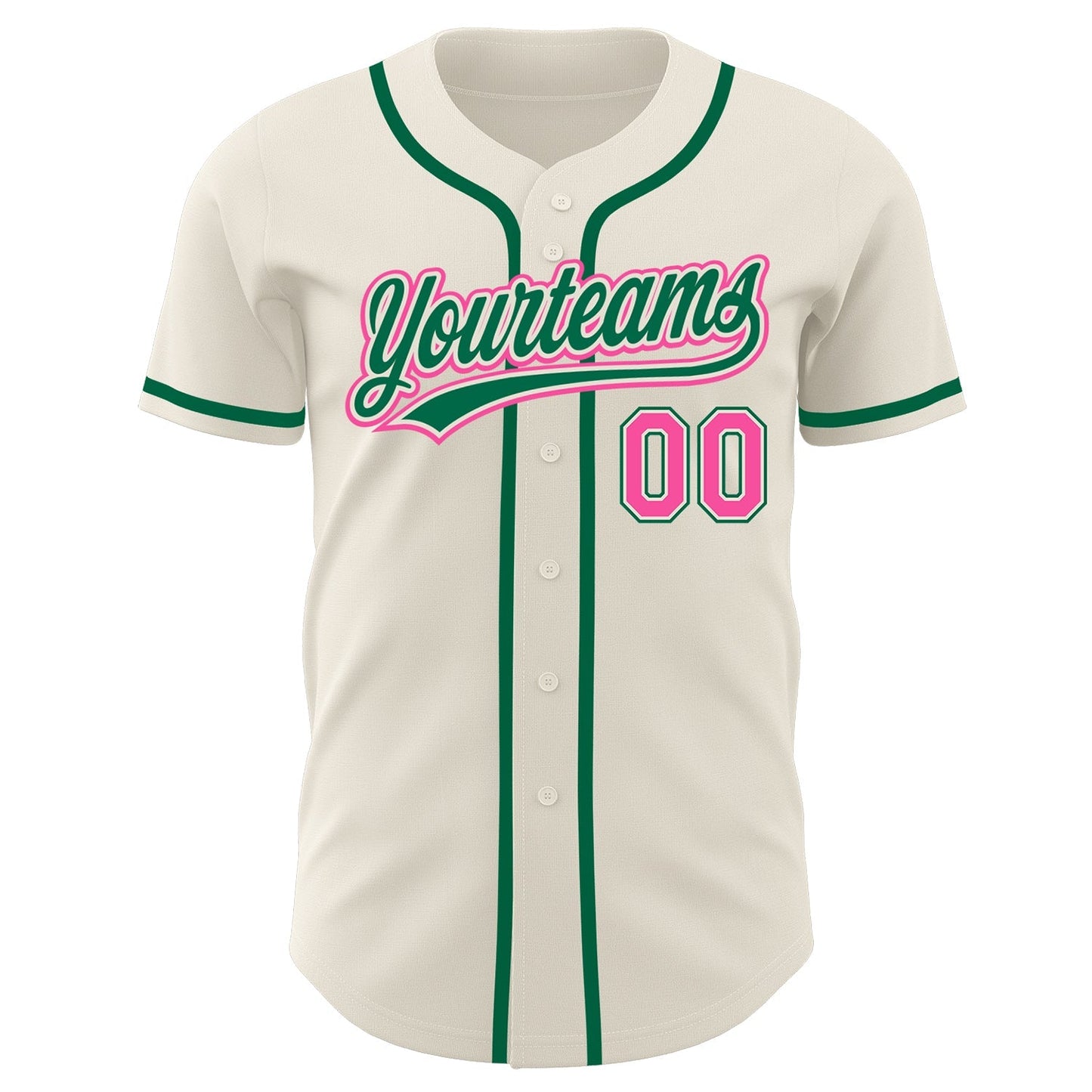 Custom Cream Pink-Kelly Green Authentic Baseball Jersey baseball jersey product view 2