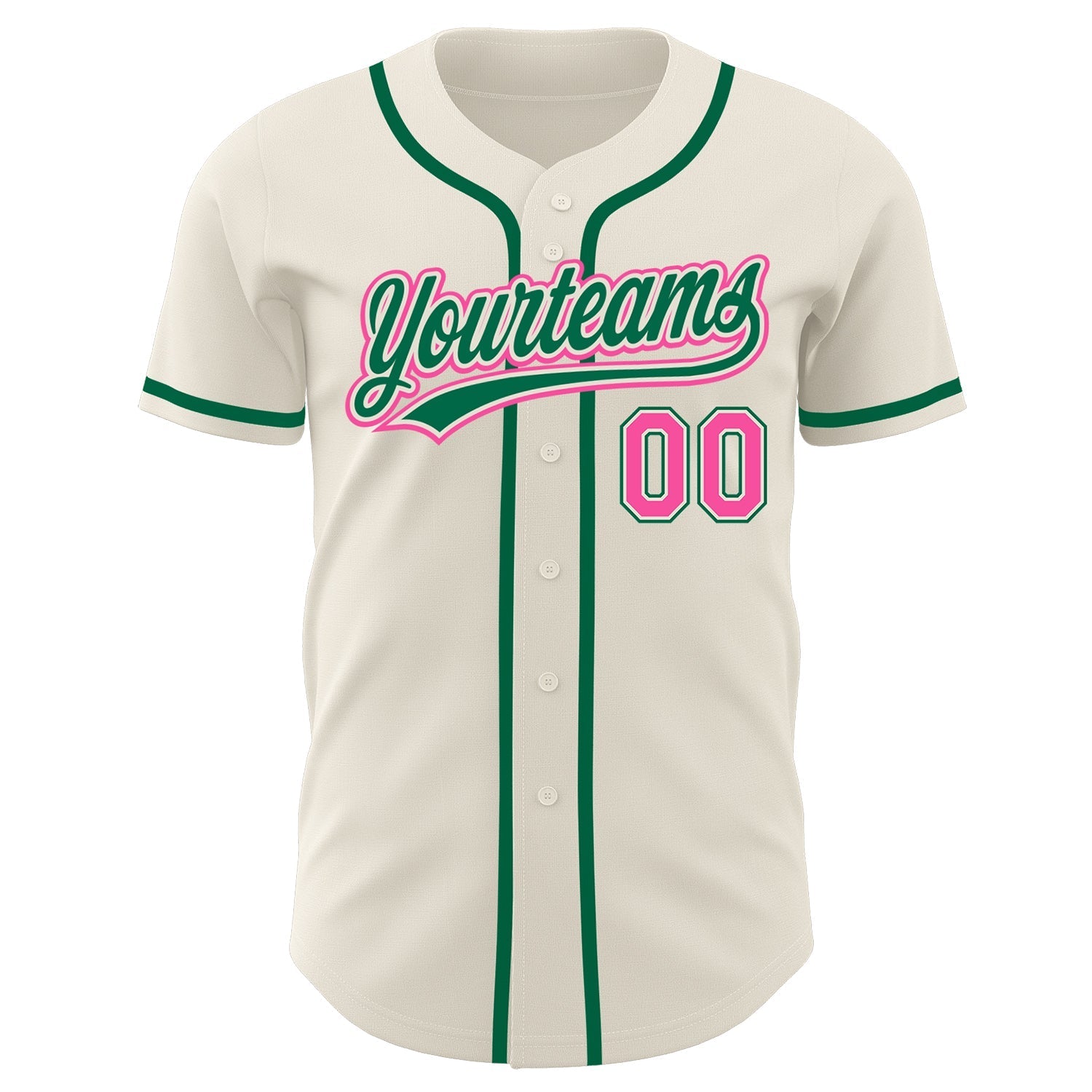 Custom Cream Pink-Kelly Green Authentic Baseball Jersey baseball jersey product view 2