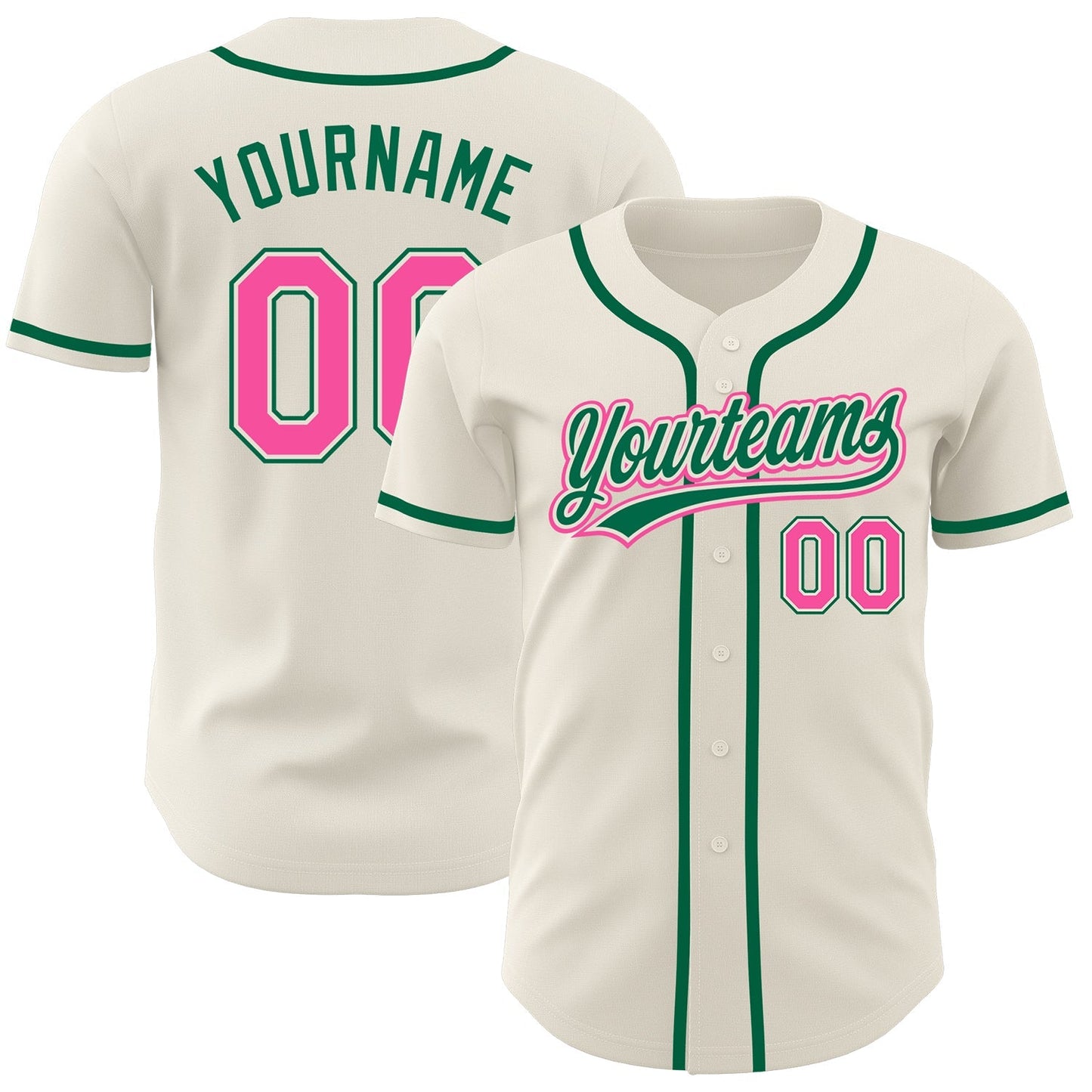 Custom Cream Pink-Kelly Green Authentic Baseball Jersey baseball jersey product view 1