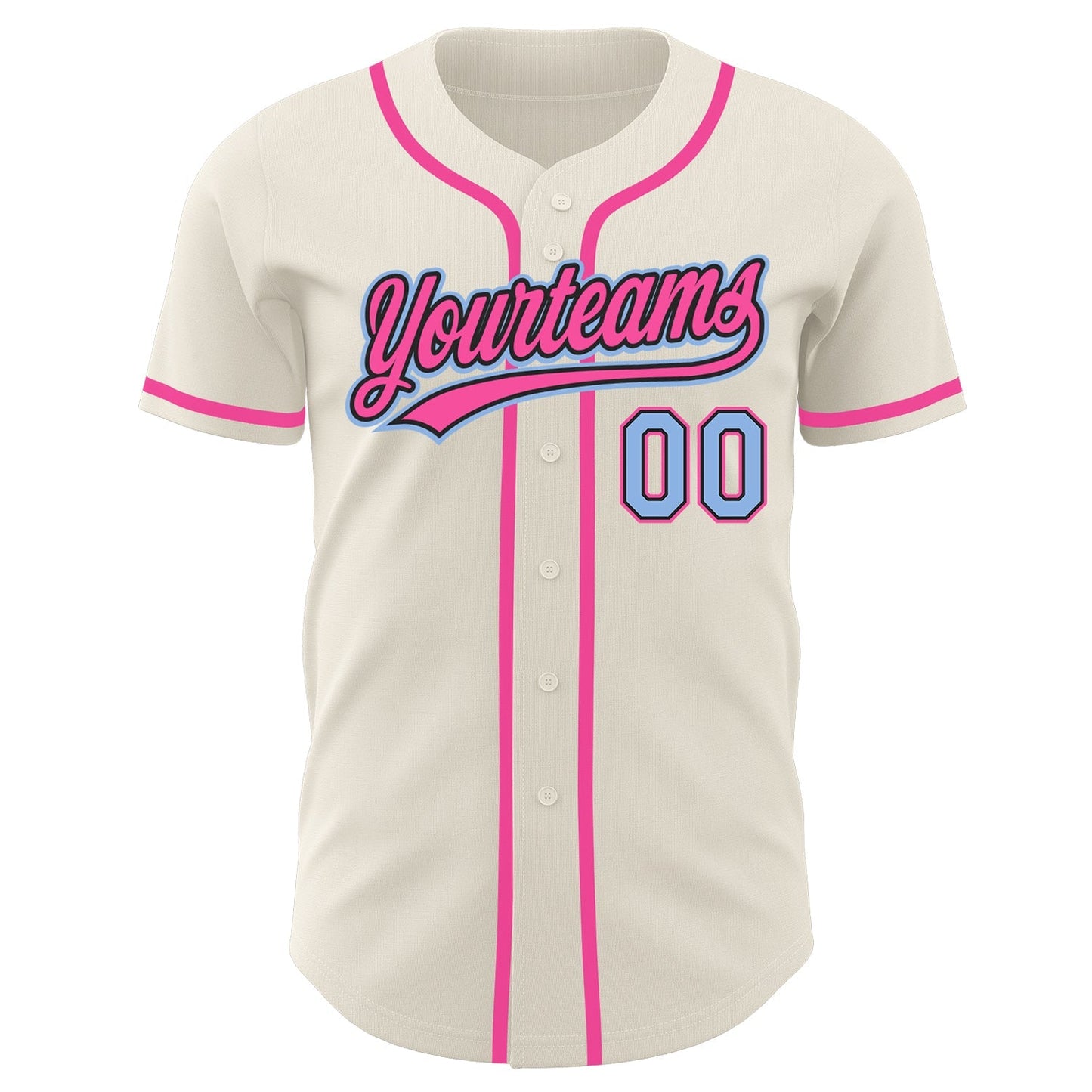 Custom Cream Light Blue Black-Pink Authentic Baseball Jersey baseball jersey product view 2
