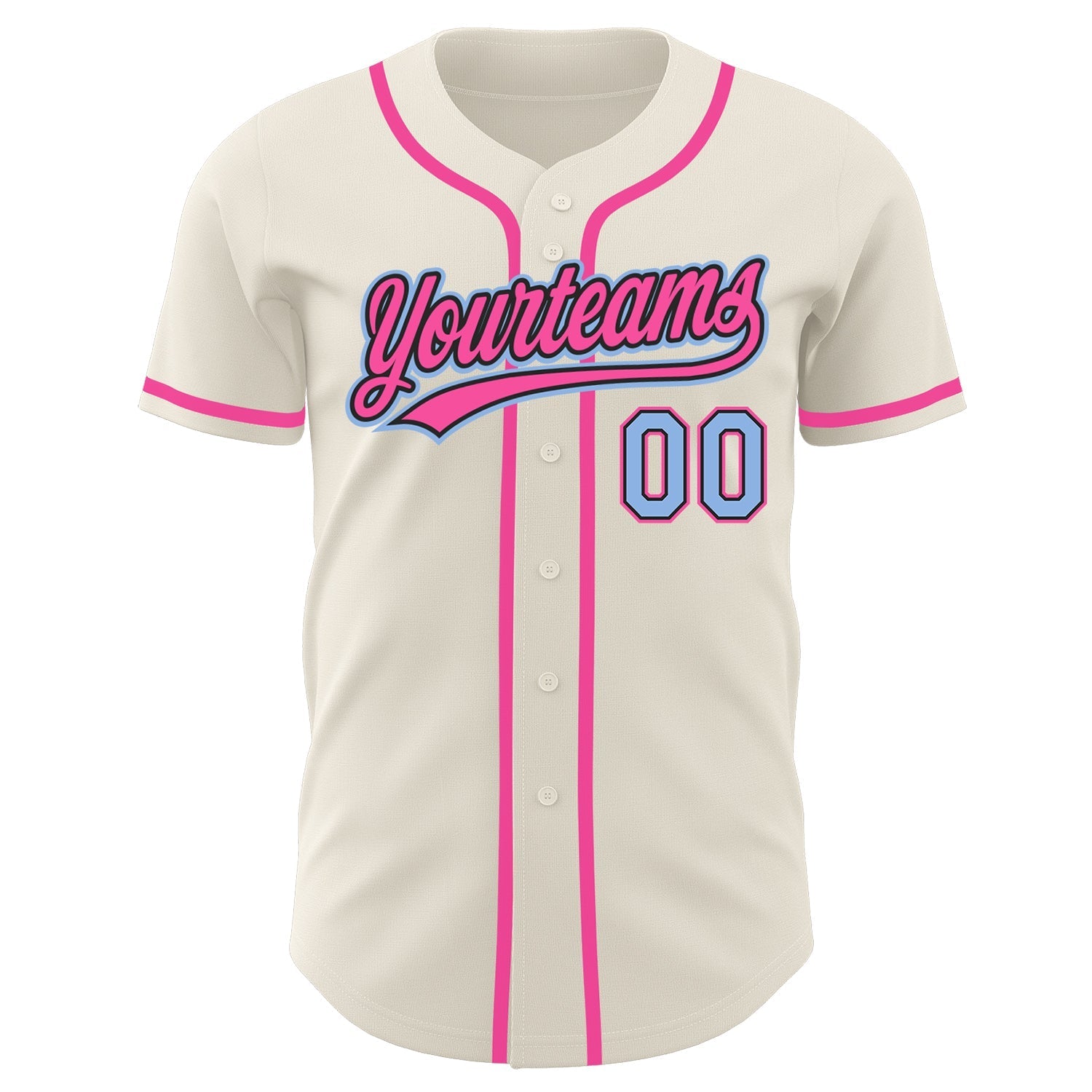 Custom Cream Light Blue Black-Pink Authentic Baseball Jersey baseball jersey product view 2