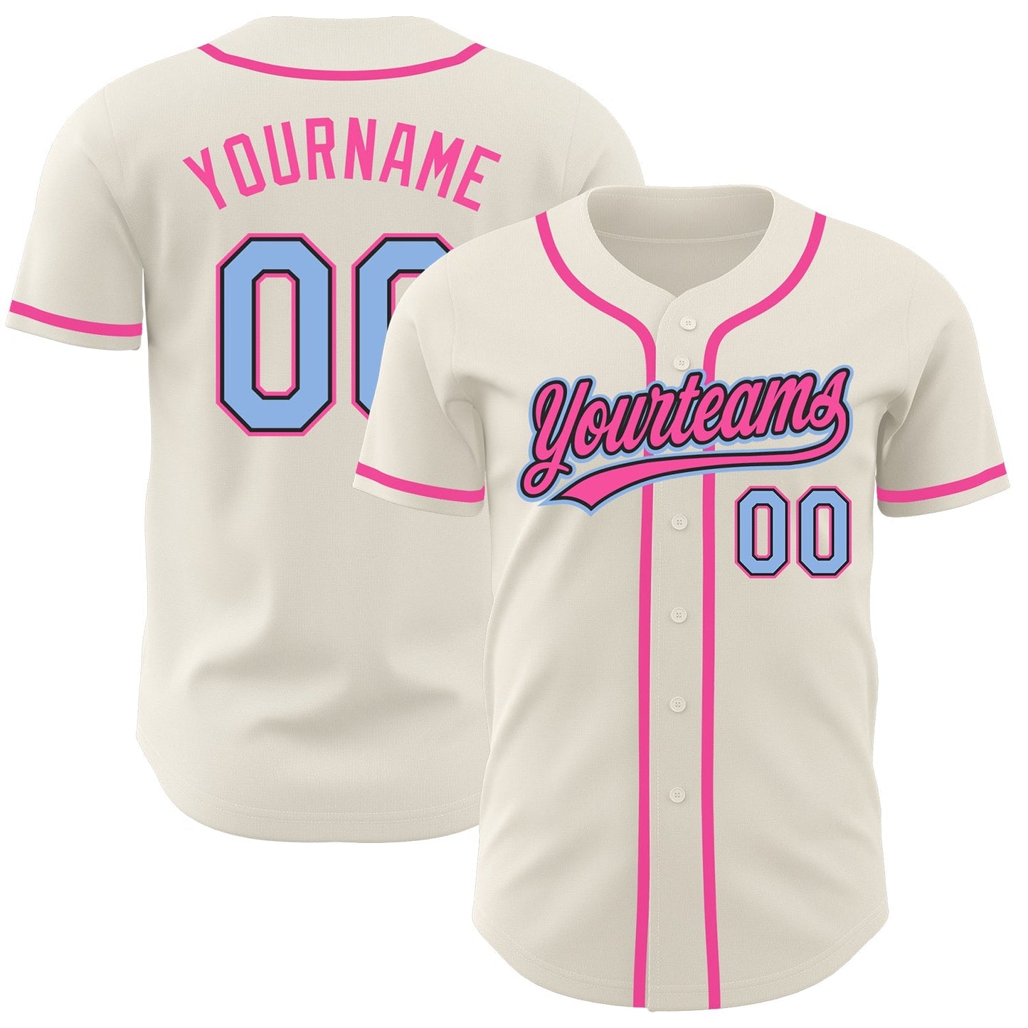 Custom Cream Light Blue Black-Pink Authentic Baseball Jersey baseball jersey product view 1