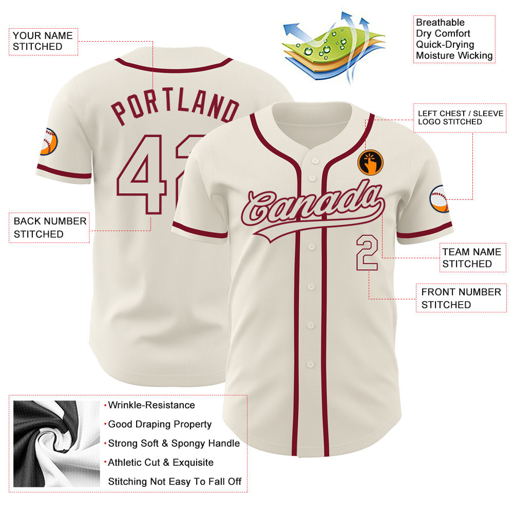 Custom Cream Cream-Crimson Authentic Baseball Jersey baseball jersey product view 3