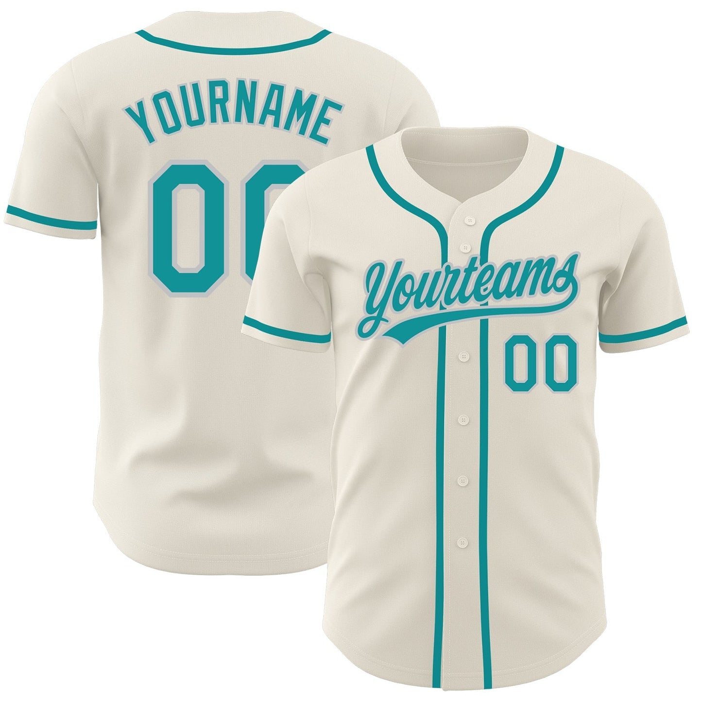 Custom Cream Teal-Gray Authentic Baseball Jersey baseball jersey product view 1