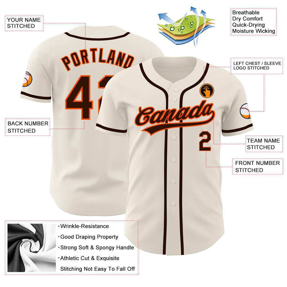 Custom Cream Brown-Orange Authentic Baseball Jersey baseball jersey product view 3